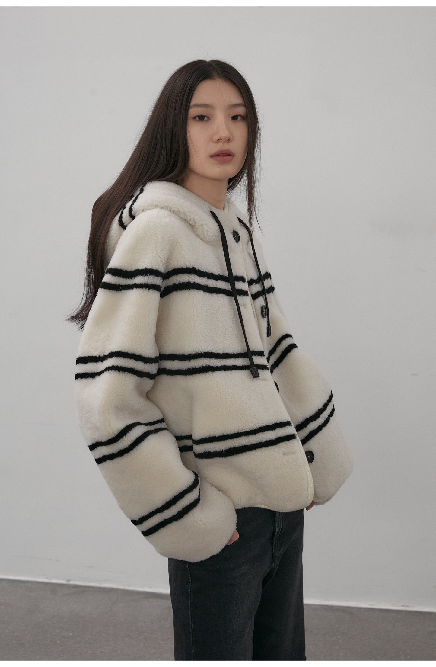 Fireladyfur Women's Lamb Wool Striped Jacket
