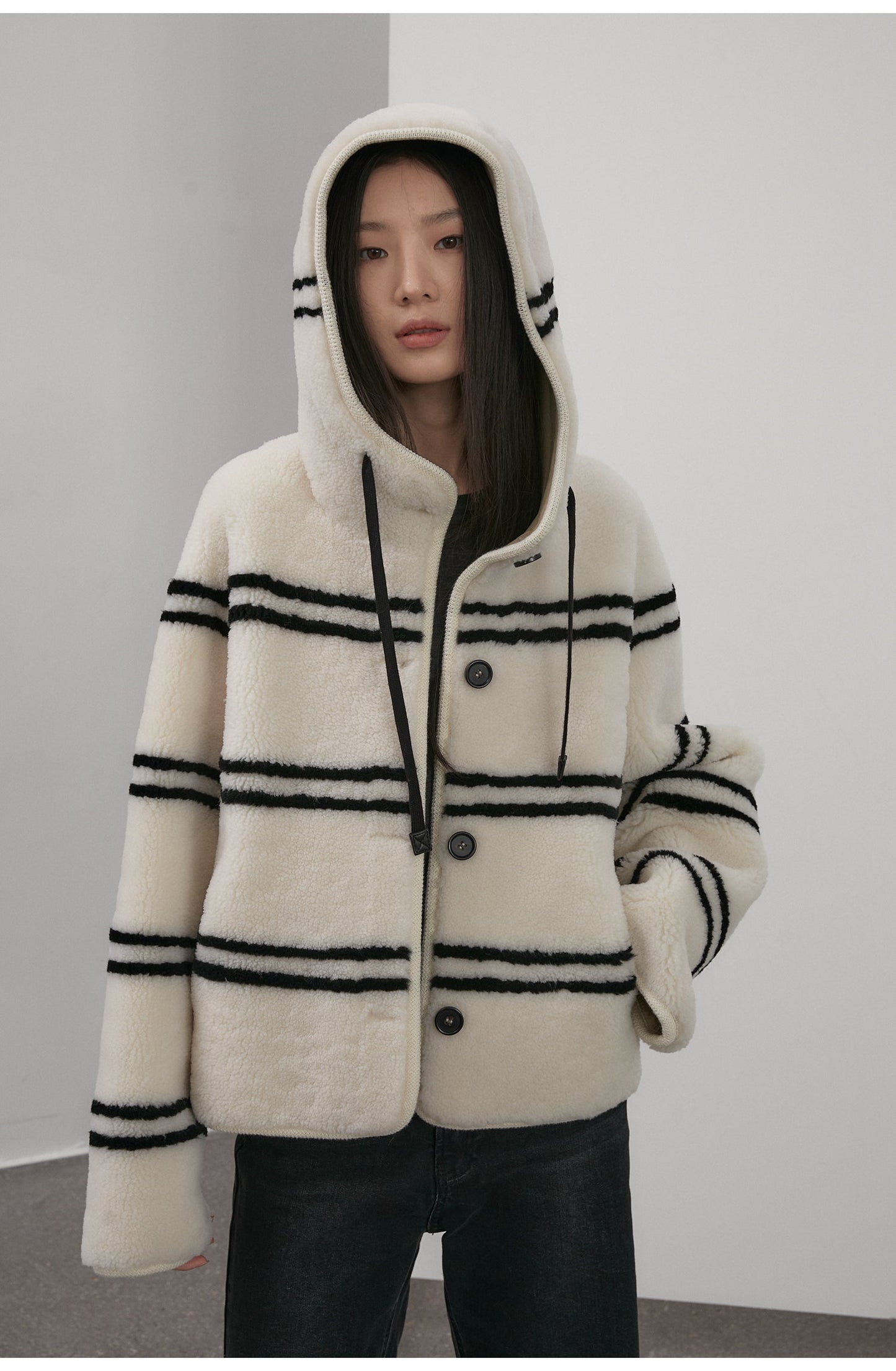 Fireladyfur Women's Lamb Wool Striped Jacket