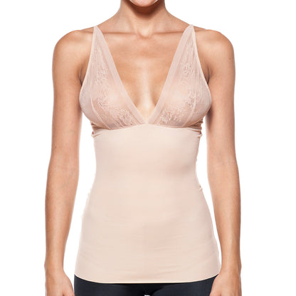 Smooth & Silky Slimming Top With Lace – Nude Elegance