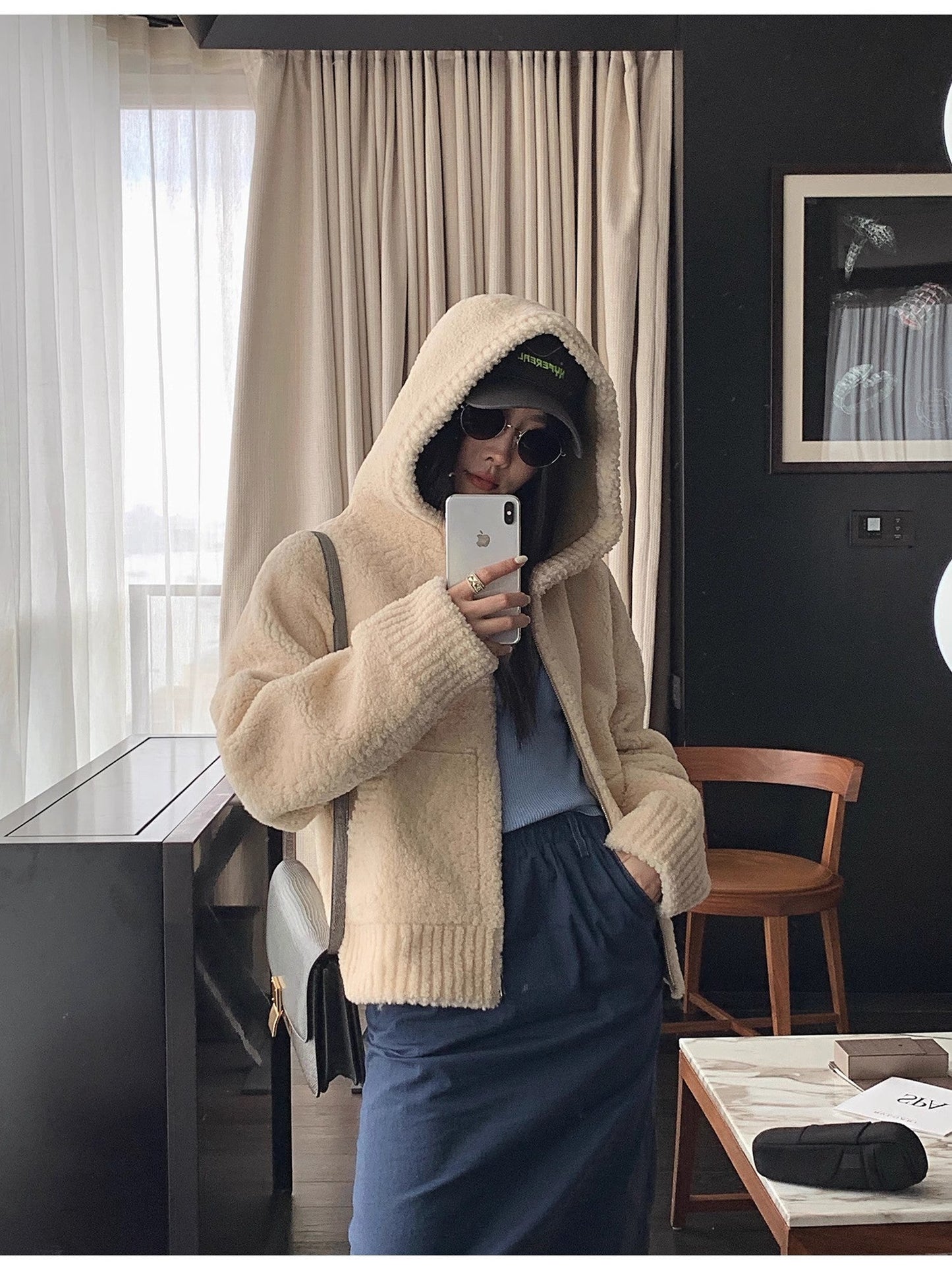 Fireladyfur Women's Hooded Merino Sheepskin Jacket