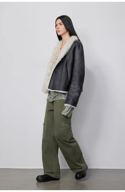 Fireladyfur Women's Reversible Standing Collar Tuscan Sheepskin Coat