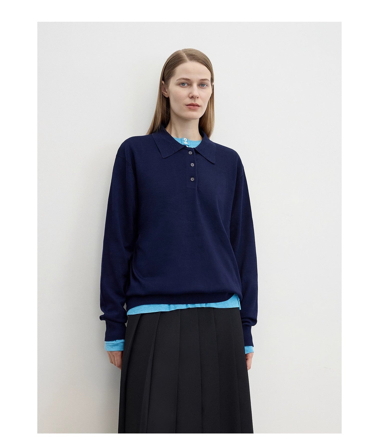 "Library Diary" Machine Washable Wool Polo Neck Top