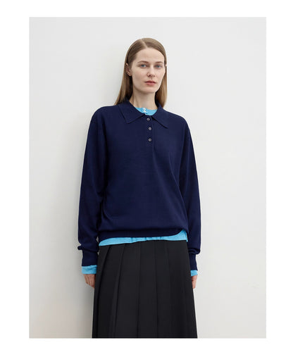 "Library Diary" Machine Washable Wool Polo Neck Top
