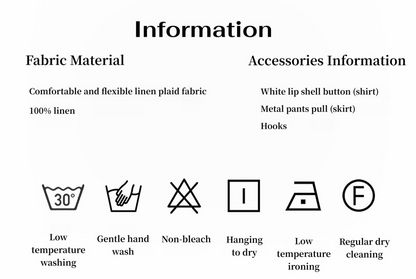 Plaid Sketch Vintage Linen Two-Piece Set – Retro Check Shirt & Skirt