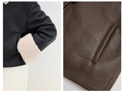 Furry Lapel Casual Straight Shorn Shearling Jacket