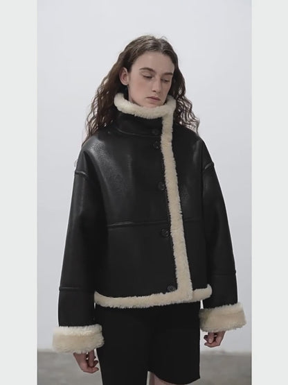 Fireladyfur Reversible Motorcycle Jacket – Wool & Suede Shearling