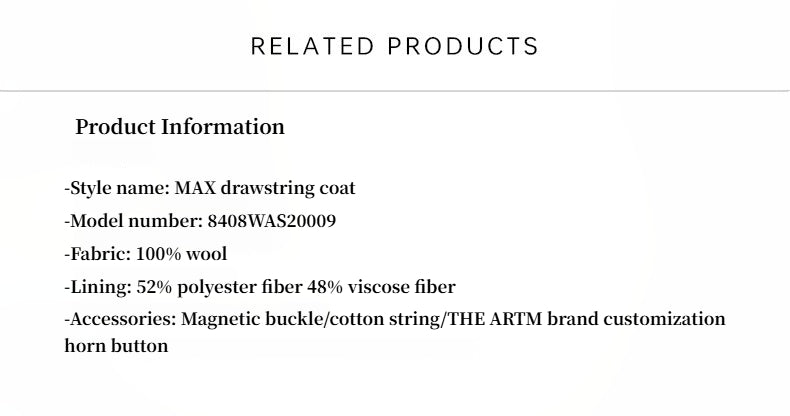 Original Wool Peaked Lapel Drawstring Coat – Elegant Mid-Length Style