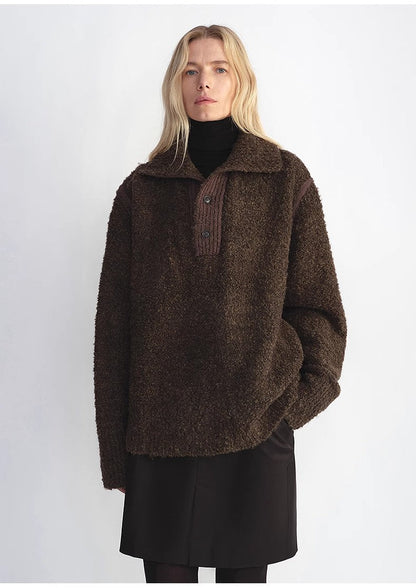 Alpaca Bouclé Polo Sweater – Quiet Luxury Warmth