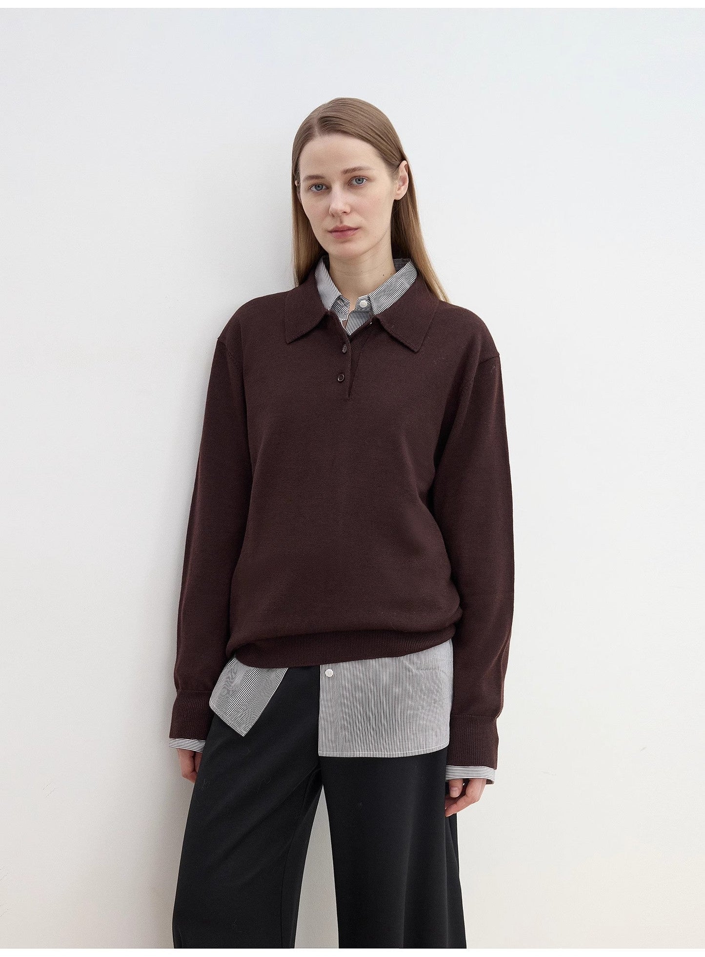 "Library Diary" Machine Washable Wool Polo Neck Top