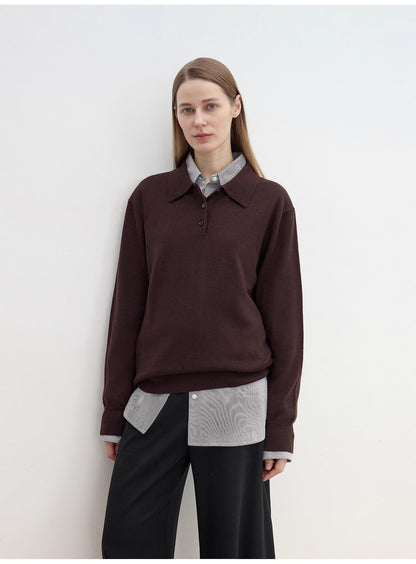 "Library Diary" Machine Washable Wool Polo Neck Top