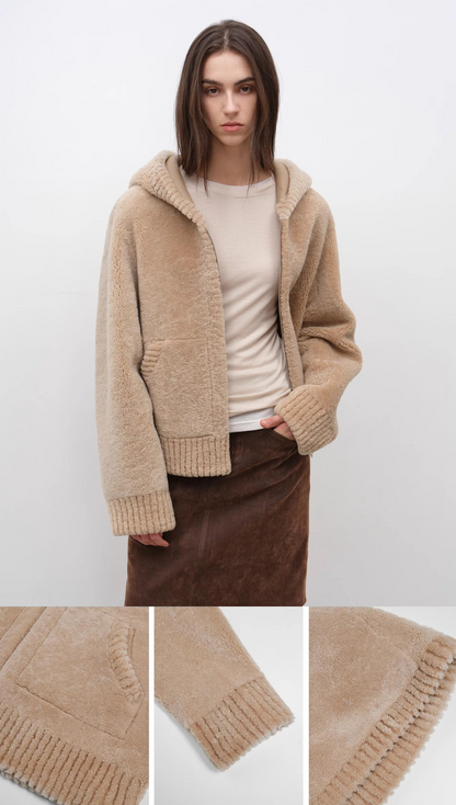 Fireladyfur Women's Hooded Merino Sheepskin Jacket