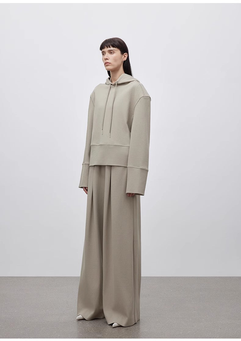 Autumn Winter Sports Set – Minimalist Hooded Sweatshirt & Straight-Leg Pants