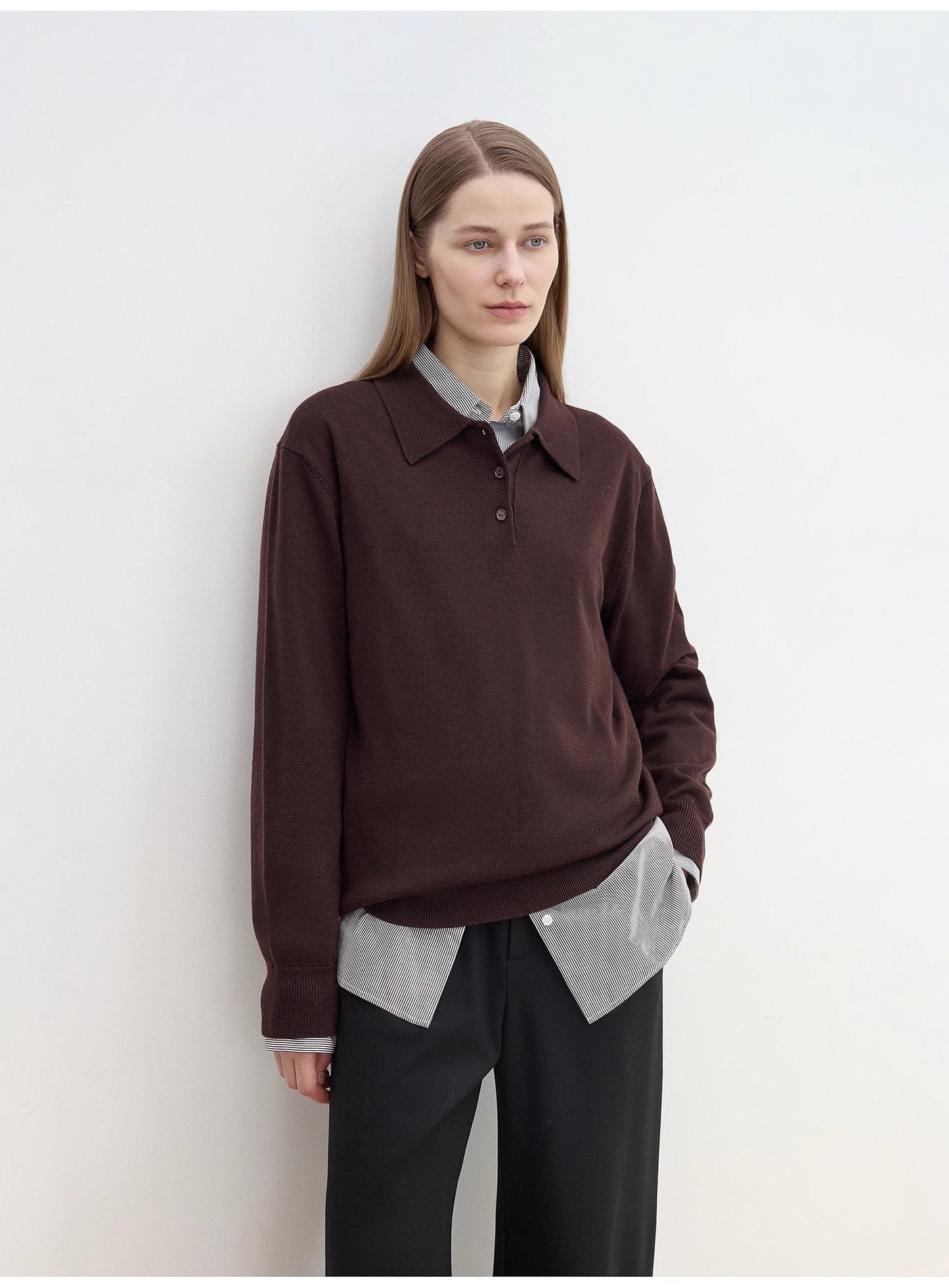 "Library Diary" Machine Washable Wool Polo Neck Top