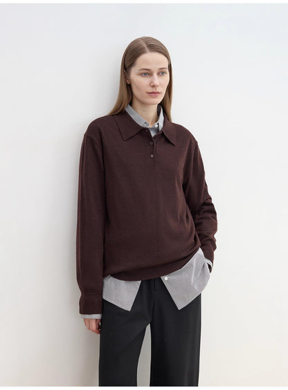 "Library Diary" Machine Washable Wool Polo Neck Top