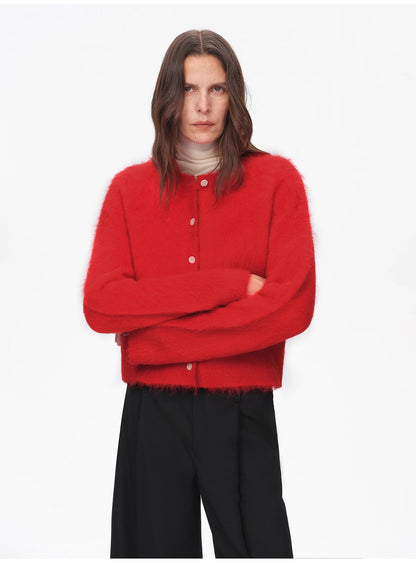 Albaca Alpaca Brushed Round Neck Cardigan