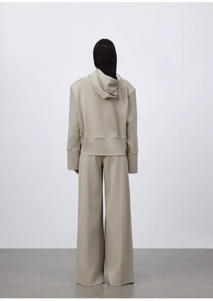 Autumn Winter Sports Set – Minimalist Hooded Sweatshirt & Straight-Leg Pants
