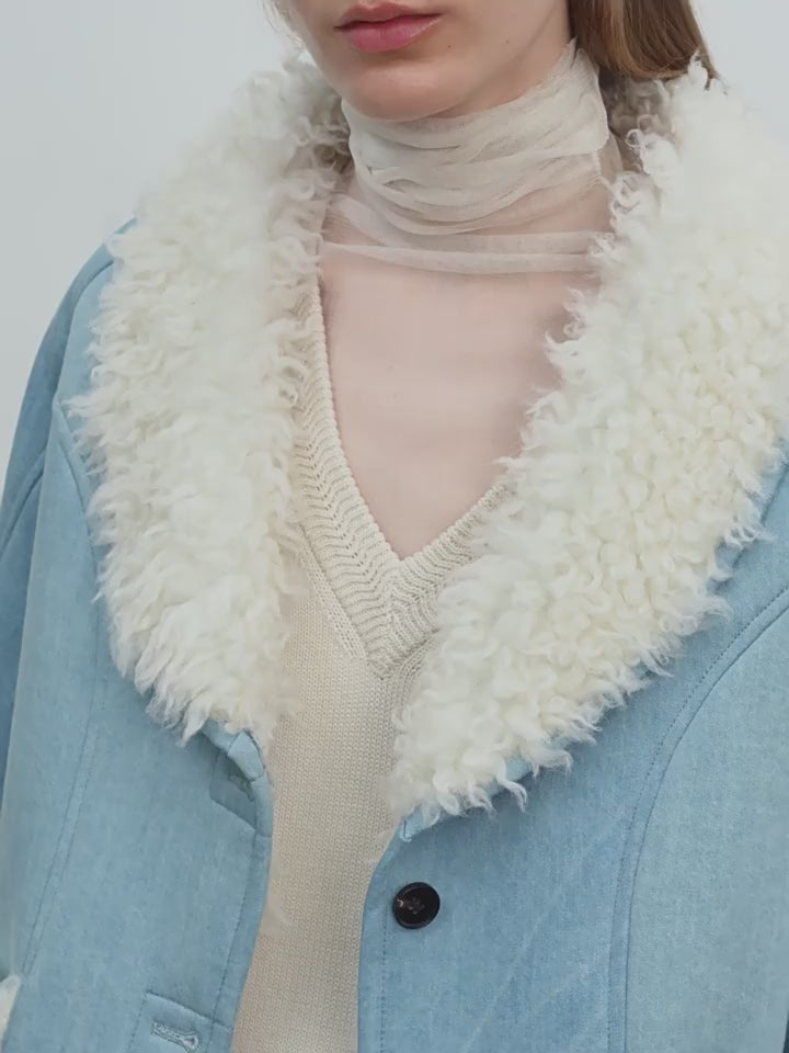 Imported High-Quality Lamb Contrast Color Fruit Collar Short Wool Fur Coat