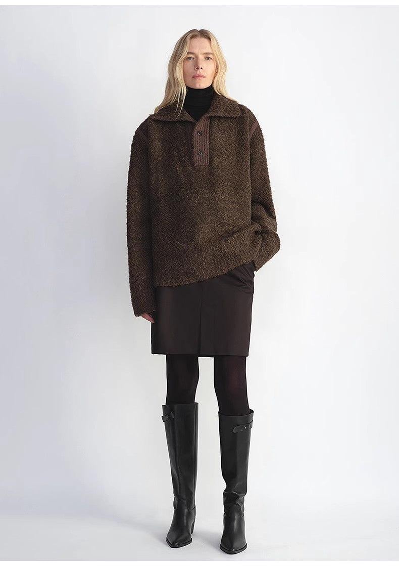 Alpaca Bouclé Polo Sweater – Quiet Luxury Warmth