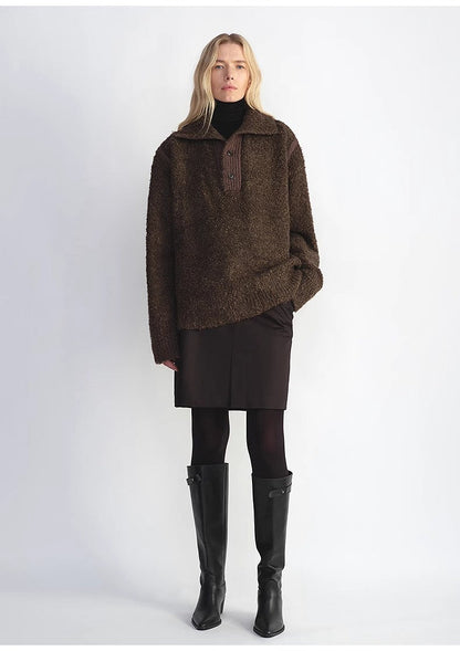 Alpaca Bouclé Polo Sweater – Quiet Luxury Warmth