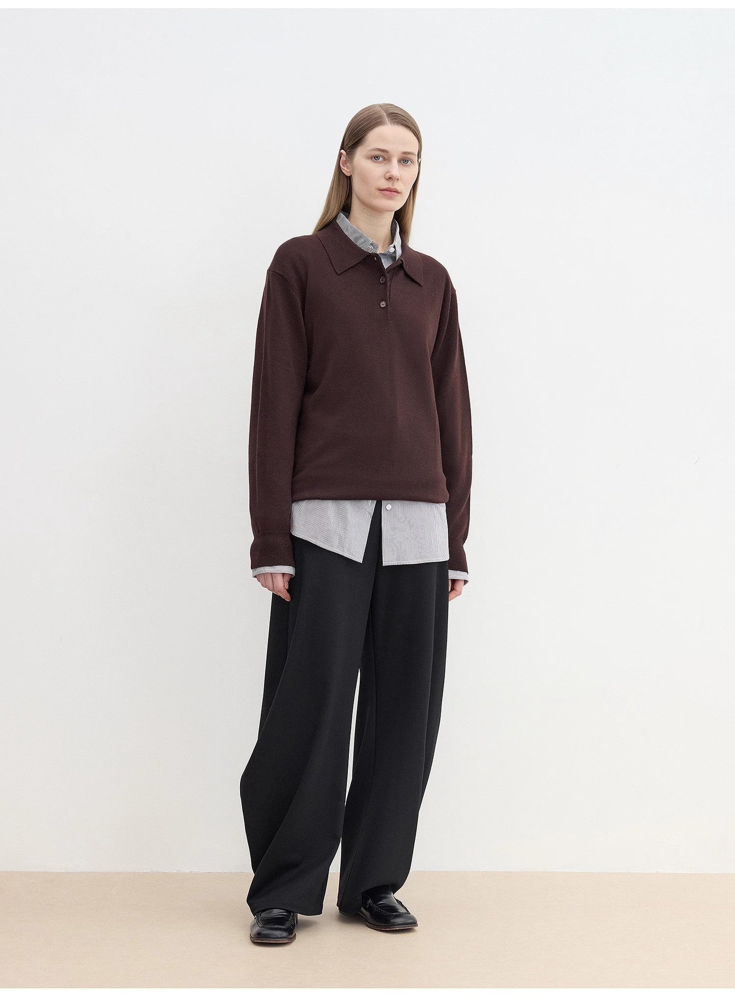 "Library Diary" Machine Washable Wool Polo Neck Top