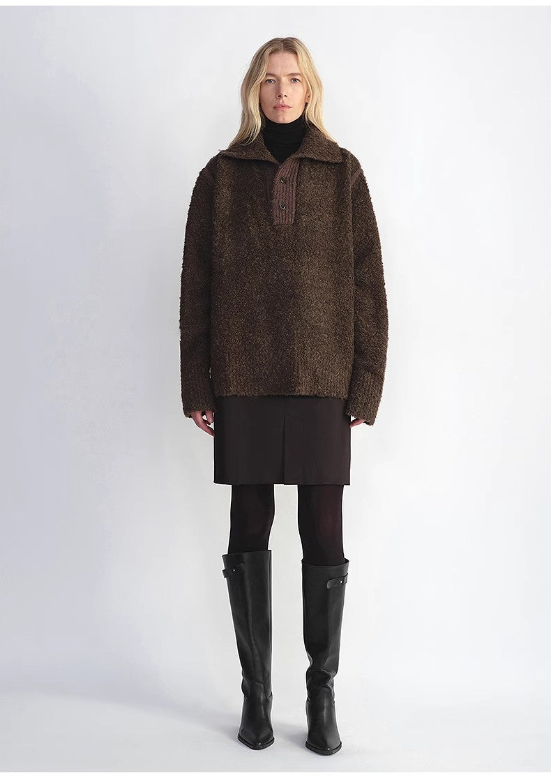 Alpaca Bouclé Polo Sweater – Quiet Luxury Warmth