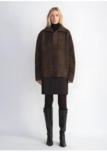 Alpaca Bouclé Polo Sweater – Quiet Luxury Warmth