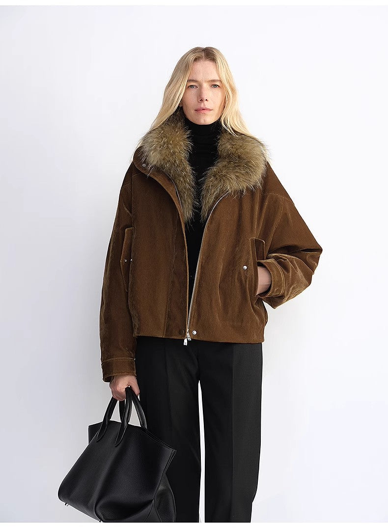Loose Parka With Detachable Raccoon Fur Collar – Retro Chic Winter