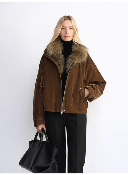 Loose Parka With Detachable Raccoon Fur Collar – Retro Chic Winter