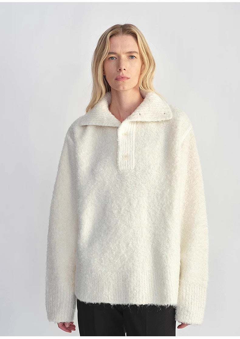 Alpaca Bouclé Polo Sweater – Quiet Luxury Warmth