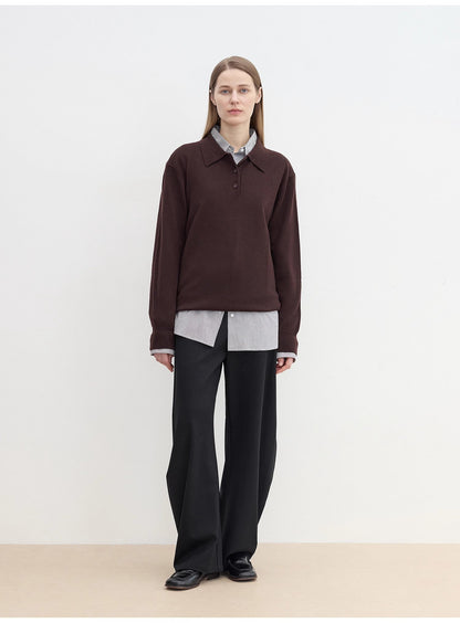 "Library Diary" Machine Washable Wool Polo Neck Top