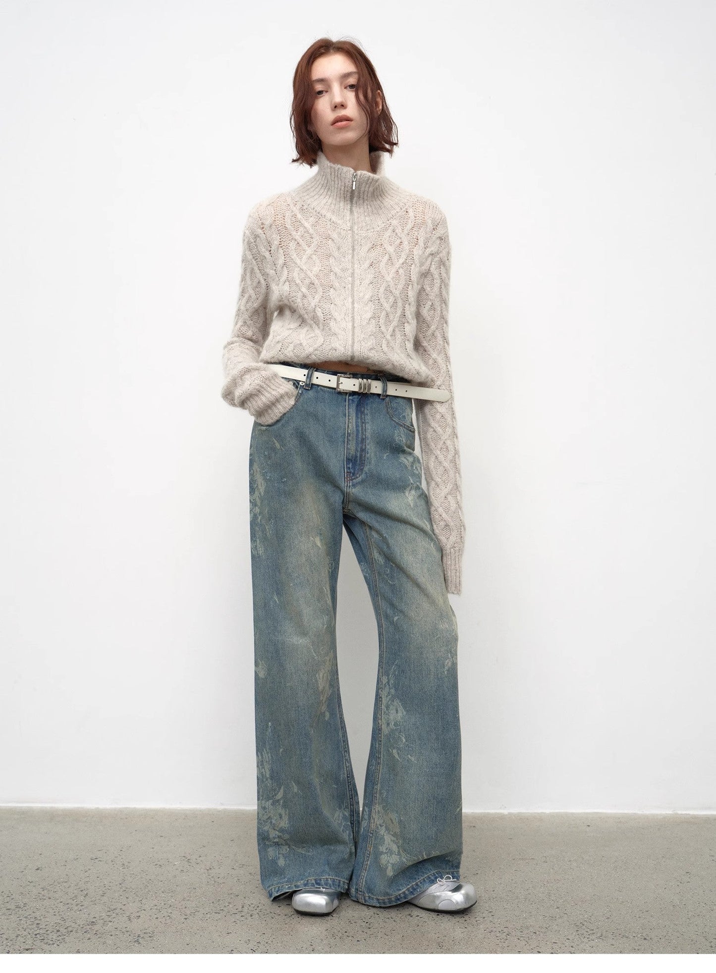 Retro Printed Layered Bootcut Jeans – Vintage Street Chic