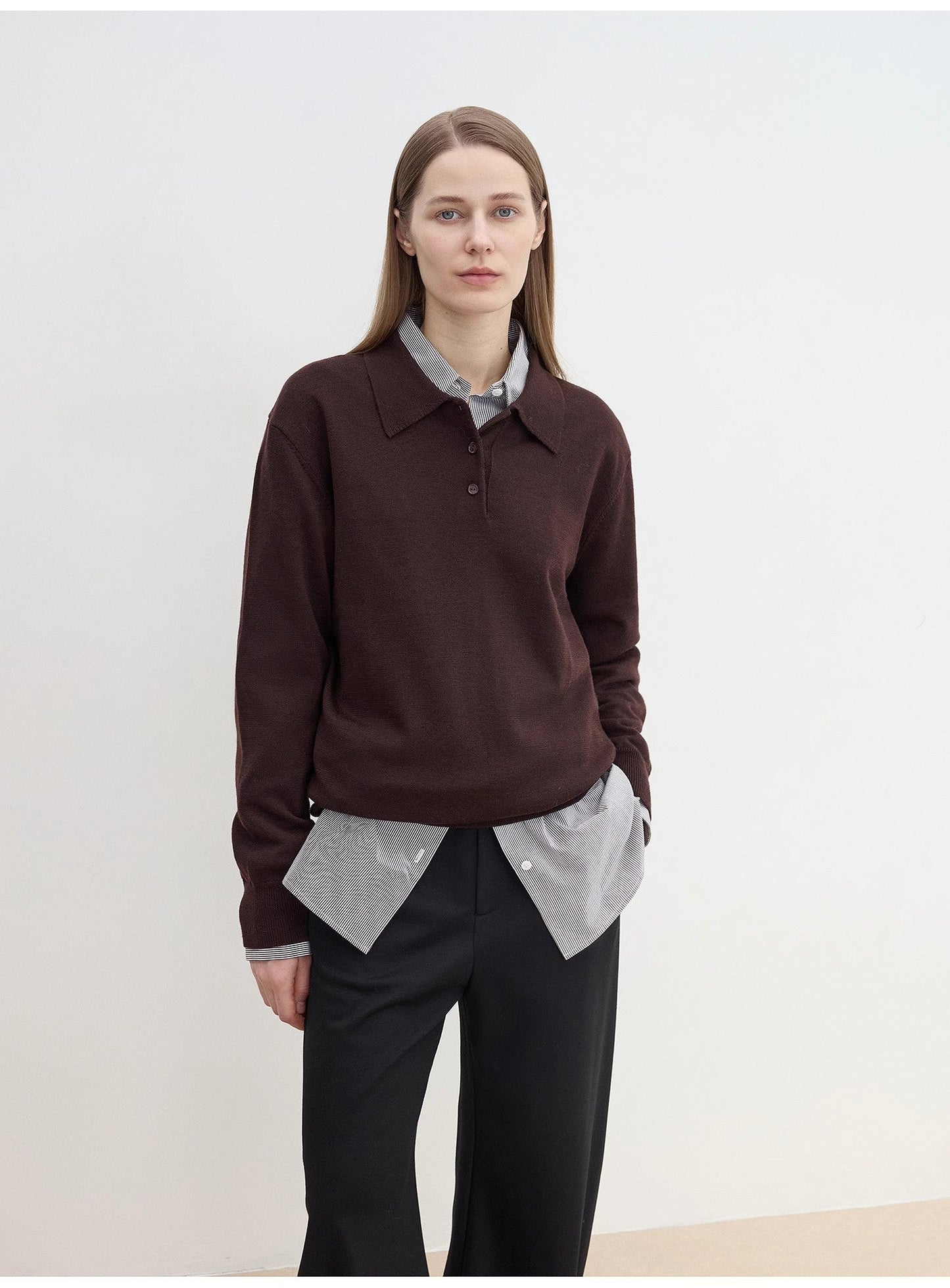 "Library Diary" Machine Washable Wool Polo Neck Top