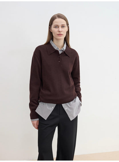 "Library Diary" Machine Washable Wool Polo Neck Top