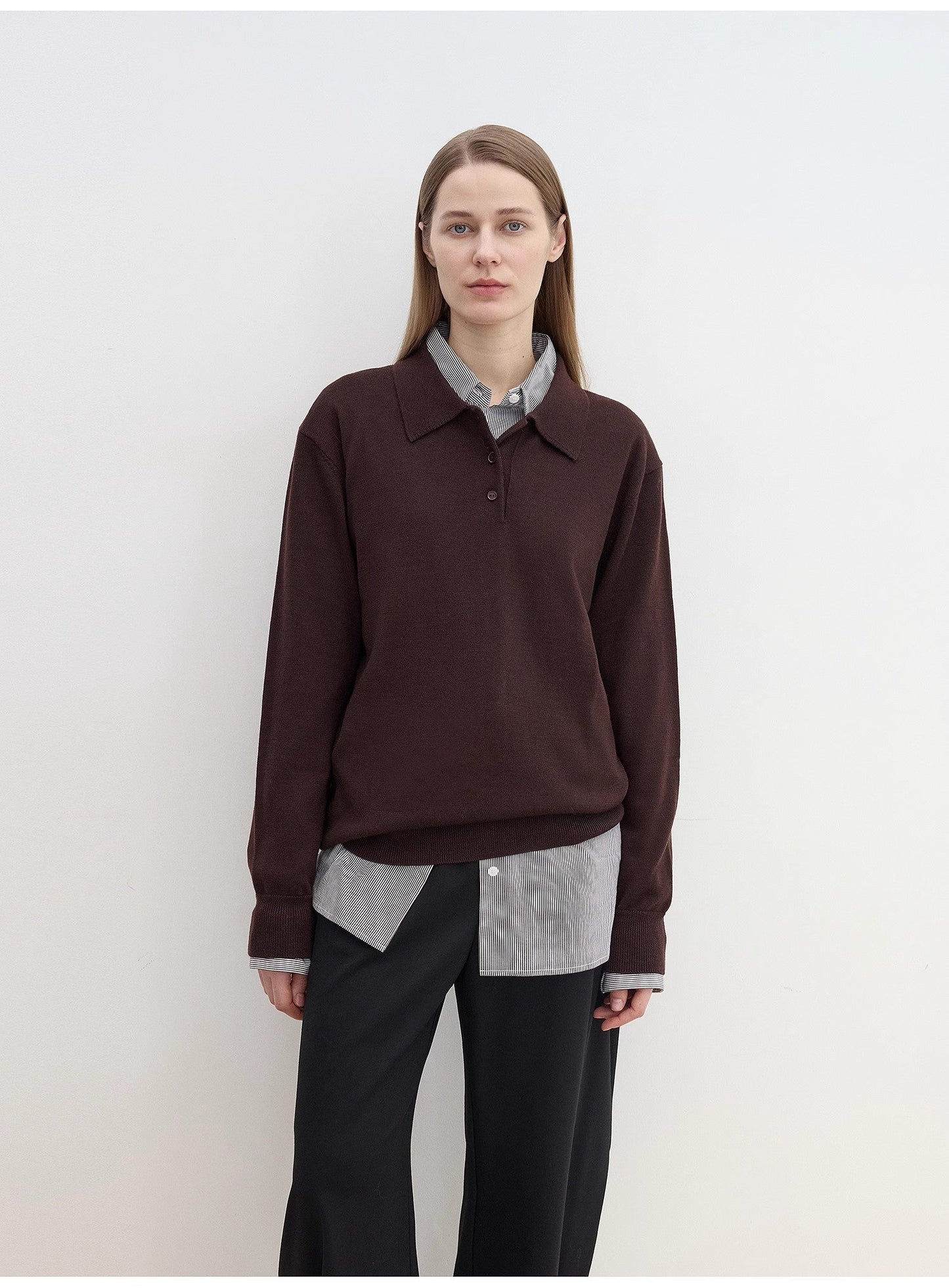 "Library Diary" Machine Washable Wool Polo Neck Top