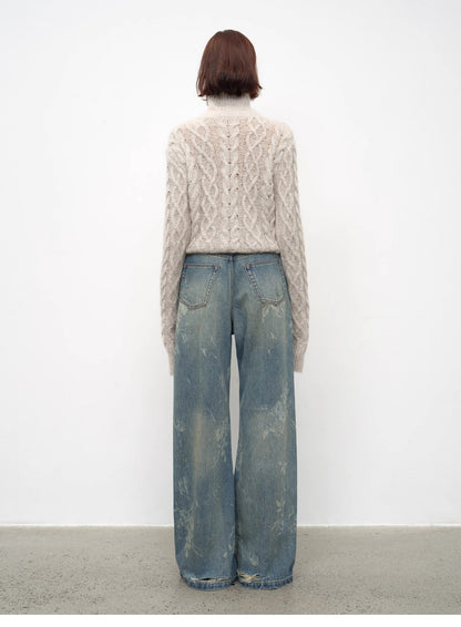 Retro Printed Layered Bootcut Jeans – Vintage Street Chic