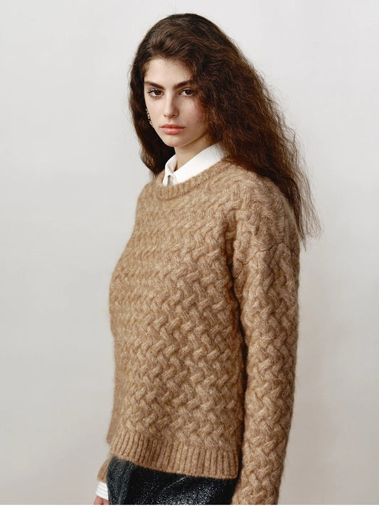 Classic Mohair Pullover Sweater With Textured Knit and Warmth
