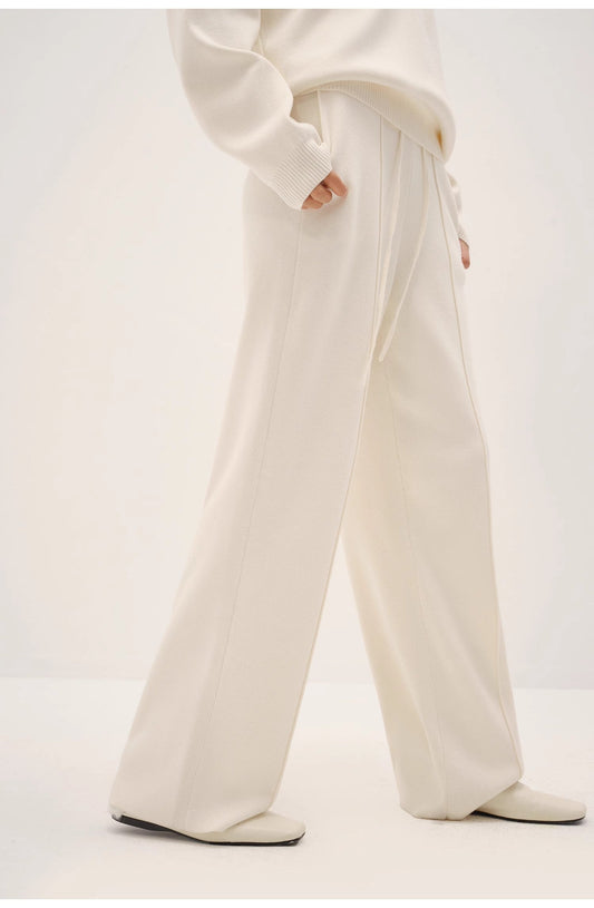 Winter Morning Sunshine Knit Pants – Wool Blend Slim Straight Fit