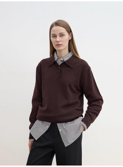 "Library Diary" Machine Washable Wool Polo Neck Top