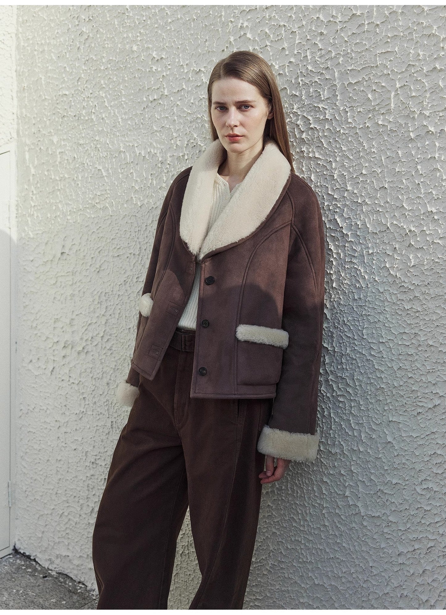 Imported High-Quality Lamb Contrast Color Fruit Collar Short Wool Fur Coat