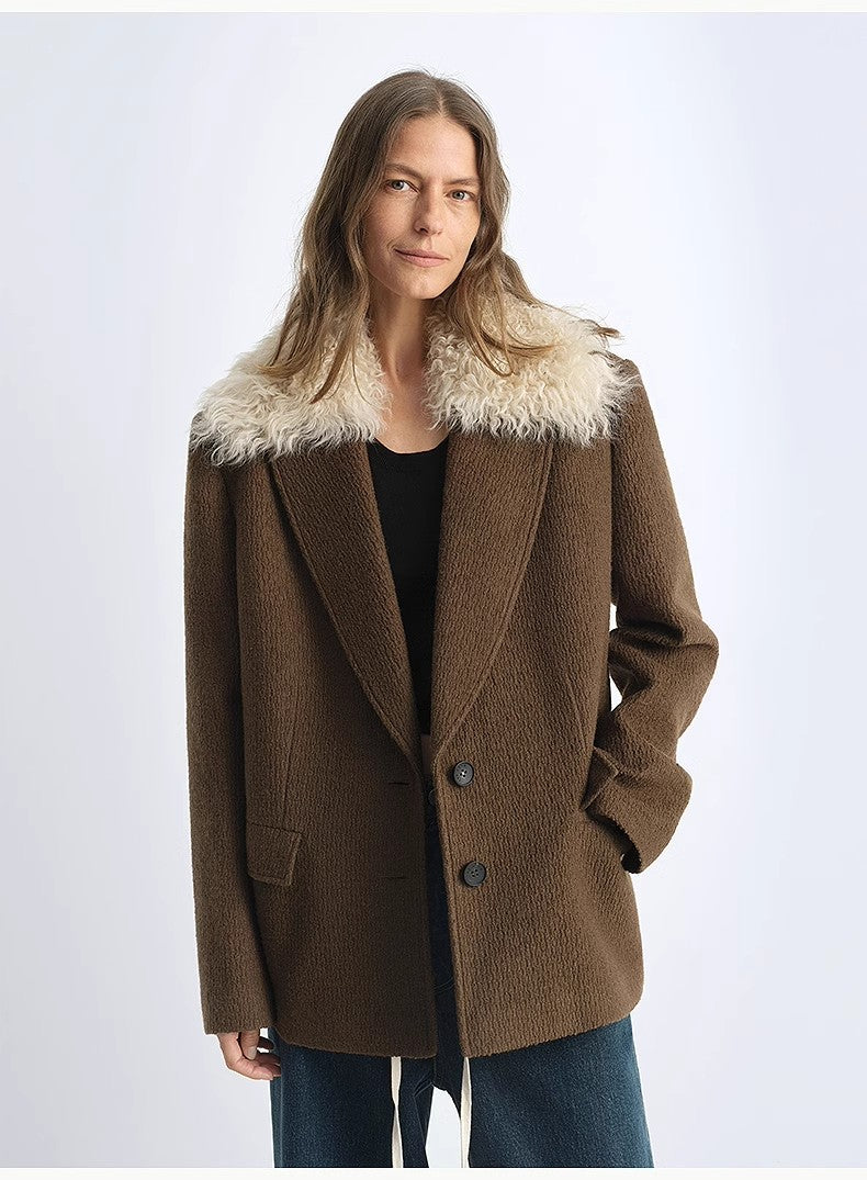 Wool Tweed Coat With Detachable Fur Collar – Retro Luxe