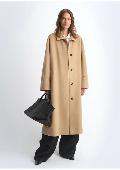 Riveted Lapel Wool Coat – Autumn & Winter Elegance