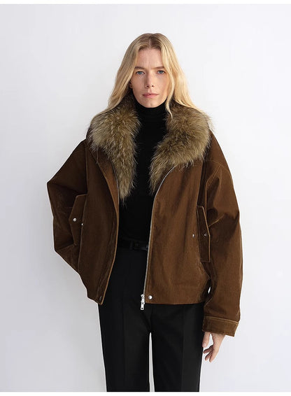 Loose Parka With Detachable Raccoon Fur Collar – Retro Chic Winter