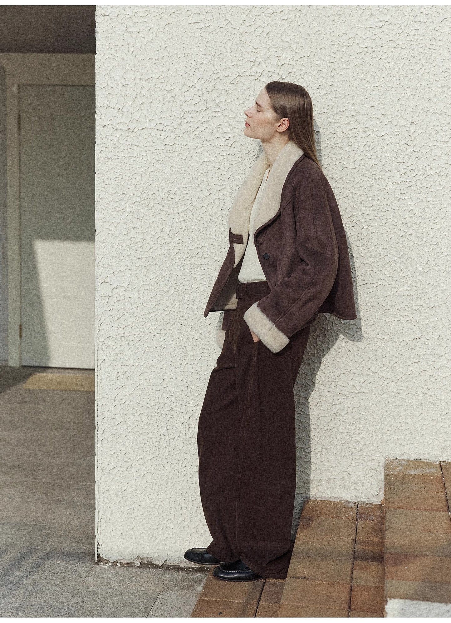 Imported High-Quality Lamb Contrast Color Fruit Collar Short Wool Fur Coat