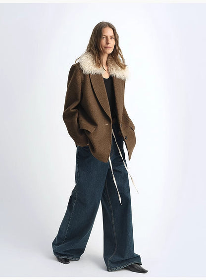 Wool Tweed Coat With Detachable Fur Collar – Retro Luxe