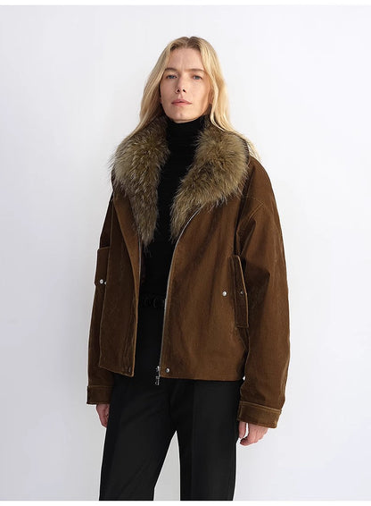 Loose Parka With Detachable Raccoon Fur Collar – Retro Chic Winter