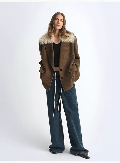 Wool Tweed Coat With Detachable Fur Collar – Retro Luxe