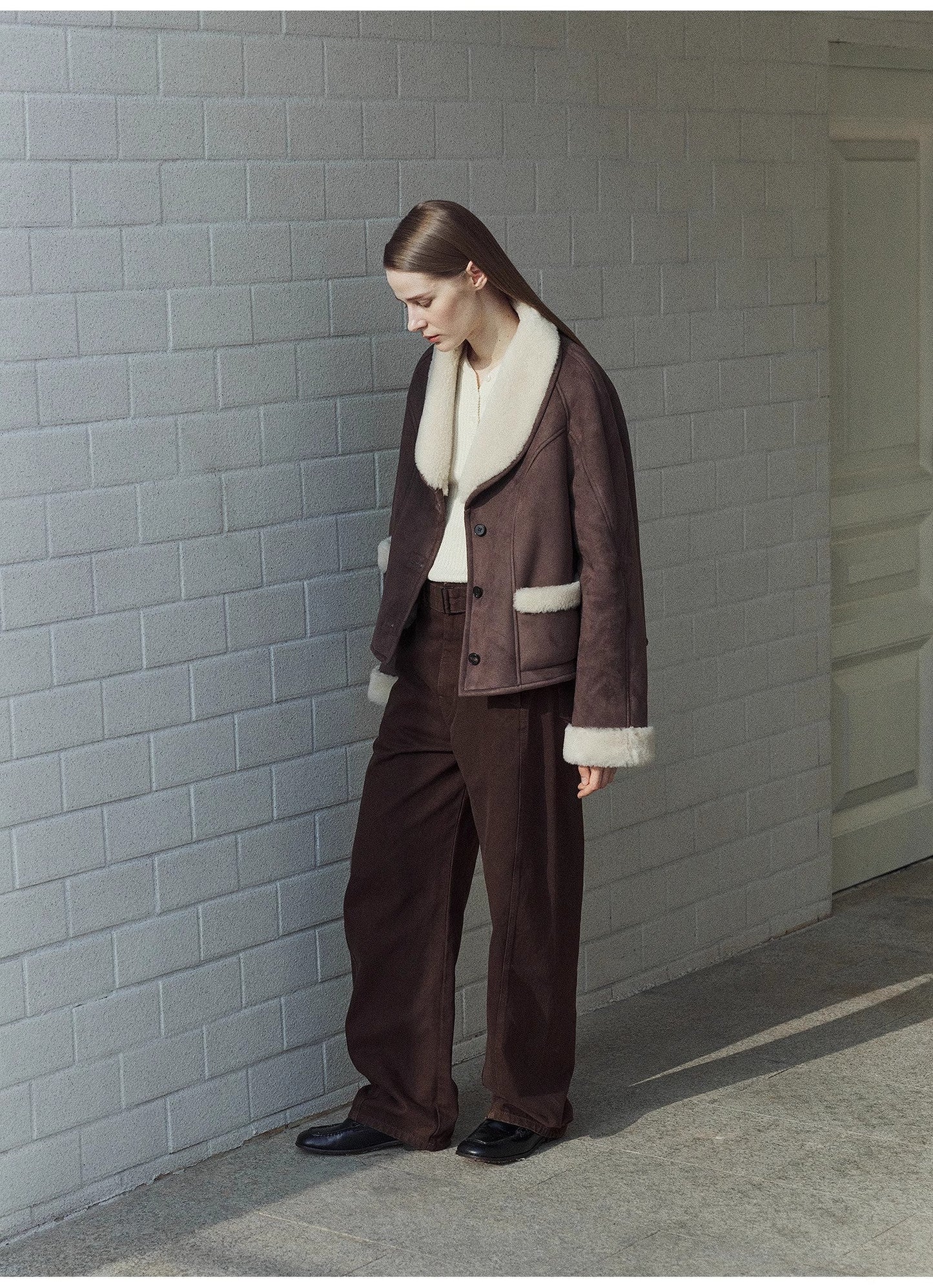 Imported High-Quality Lamb Contrast Color Fruit Collar Short Wool Fur Coat