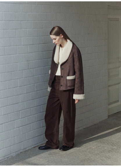 Imported High-Quality Lamb Contrast Color Fruit Collar Short Wool Fur Coat