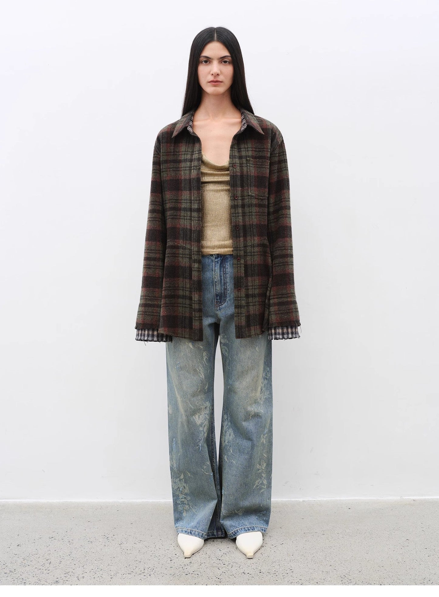 Retro Printed Layered Bootcut Jeans – Vintage Street Chic