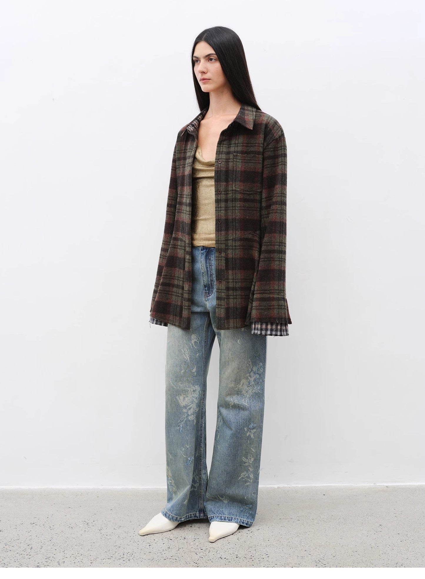 Retro Printed Layered Bootcut Jeans – Vintage Street Chic